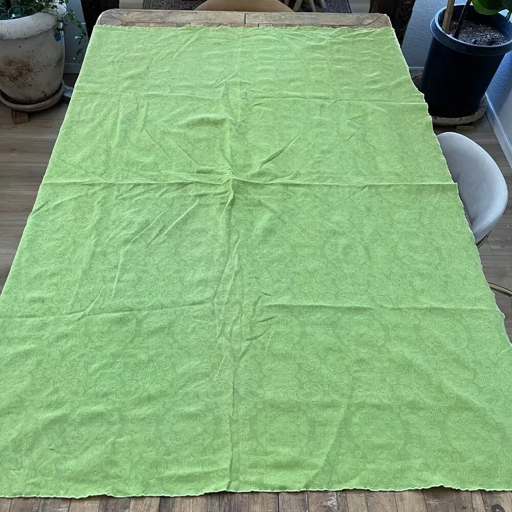 Green Floral Brocade Fabric Tablecloth 46 x 61